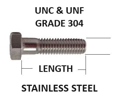 UNC AND UNF Bolts STAINLESS STEEL Grade 304 CHOOSE COARSE OR FINE THREAD